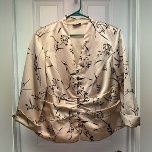Dressbarn Woman Collection Beige Floral Print Satin Blazer/Blouse Size 18W